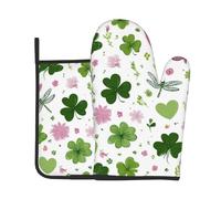 Clover Ensemble de gants de cuisine et maniques St.Patrick résistants à la chaleur antidérapants pour cuisine, barbecue, grillades