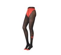 Clovis & Clothilde Collant Fantaisie Juliette sans Roméo Rose Rouge 40D | Collant semi-opaque 40 deniers, tatouage old school rose, dague et crâne rouge vif sur la cuisse, conçu en France