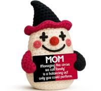 Clown amusant - Cadeau de Noël et d'anniversaire pour maman, petit clown au crochet fait main avec carte, cadeau de la part de sa fille et de son fils, idée unique de cadeau pour maman