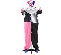 Clown animé d Halloween rose et violet 173 cm yeux lumineux et rire