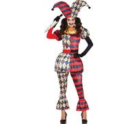 Clown Arlequin Set Costume Mardi Gras Carnaval Jester Party Horreur Halloween, Taille : 38 - 40 (M) Couleur : Noir