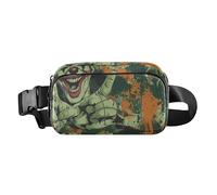 Clown aux cheveux verts avec un grand sourire et deux mains tenant le doigt d'honneur élégant sac à bandoulière pour femme homme mini sac à bandoulière avec sangle réglable pour le cyclisme et la