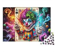 Clown Carnaval Carte Puzzle 1000 pièces pour Adultes Carte Joker Clown Magie Défiant Difficile Premium Épais Robuste Vibrant Relaxation Antistress Jeu Familial 52x38cm/1000pcs