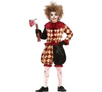 Clown Costume d'Halloween Hache effrayante Costume de Clown Enfants Horreur Clown Joker Figure de cirque sombre Rouge Noir Style Arlequin Effrayant Mal, Taille : 110/116 Couleur : Gris