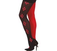 Clown Halloween Collants Bicolores Costume Rouge Noir Motif à carreaux Fun Accessoire Fête-Highlight, Couleur : Noir