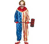 Clown Halloween Costume Patriotique Amusant Rayures étoilées Amérique Tenue de fête Amusant effrayant Show Carnaval Vêtements Adultes, Taille : 48 - 50 (M) Couleur : Rouge