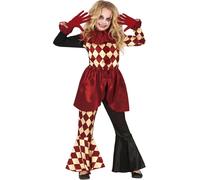 Clown Horreur Costume d'Halloween Costume pour enfants Design d'épouvante Noir Rouge Carreaux Col à volants Pantalon Effrayant, Taille : 110/116 Couleur : Gris