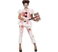 Clown Horreur Costume Spectacle de cirque strident Cauchemar Tenue de clown effrayant Couleurs de fête Halloween Design à effet Clown effrayant, Taille : 38 - 40 (M) Couleur : Blanc