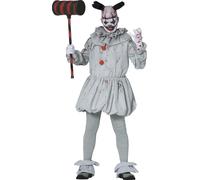 Clown Horreur Ensemble Costume Halloween Détails sanglants Rouge Blanc Chair de poule Tenue de Fête d'Horreur Créatif Bizarre Apparition cauchemardesque Fête de Déguisement Ambiance Amusante Effrayant