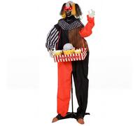 Clown Popcorn animé Halloween 180 cm yeux LED rouges et tête sursauteuse