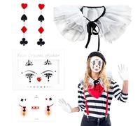 Clown Tattoo Carnaval Cuir Sticker Set Tatouage Visage Arlequin + Collier Clown + 1 Paire de Boucles d'oreilles Carte de Jeu pour Halloween