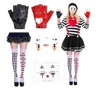 Clown Tattoo Carnaval Cuir Sticker Set Tatouage Visage Arlequin + Collier Clown + 1 Paire de Boucles d'oreilles Carte de Jeu pour Halloween