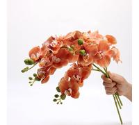 CLoxks Lot de 4 tiges d'orchidée artificielles Phalaenopsis en latex au toucher réaliste de 45 cm avec 5 grandes fleurs pour vase, fête de mariage, décoration de maison, de jardin, orange