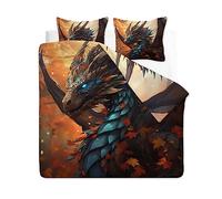 CLOXKS Parure de Lit Dragon 3D, Housse de Couette 140x200 Imprimée - Set Housse de Couette 1 Personne en Microfibre avec Fermeture Éclair, 1 Taie d'oreiller 65x65 cm