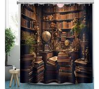 CLOXKS Rideau de Douche Bibliothèque Rideau Baignoire Bibliothèque Vintage Rideau de Bain étanche avec Crochet 140x200cm