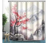 CLOXKS Rideau de Douche Paysage Rideau Baignoire Japonais Rideau de Bain étanche avec Crochet 100x200cm