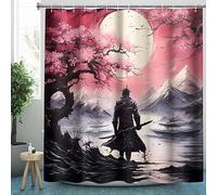 CLOXKS Rideau de Douche Samouraï Japonais Rideau Baignoire Anime Rideau de Bain étanche avec Crochet 180x200cm