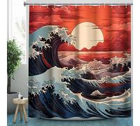 CLOXKS Rideau de Douche Vagues Rideau Baignoire Japonais Coucher de Soleil Rideau de Bain étanche avec Crochet 180x160cm