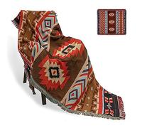 CLOYAO Plaid bohème Chic, Couverture à Motif géométrique aztèque, Style Tribal Plaid réversible, pour Tapis de Pique-Nique, Tapis Hippie, Camping Car, 180×340cm/70.8×133.8in