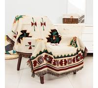 CLOYAO Plaid bohème Chic, Couverture à Motif géométrique aztèque, Style Tribal Plaid réversible, pour Tapis de Pique-Nique, Tapis Hippie, Camping Car, 180×340cm/70.8×133.8in