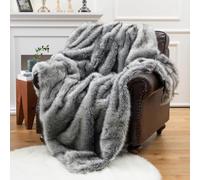 CLOYAO Plaid Couverture Fausse Fourrure,Plaid Canapé,Couverture de Chevet,Super Douce et Duveteux pour canapé,lit et Salon,Pied d'hiver Throw,150x200cm (Gris)