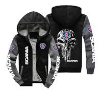 CLOZAM Veste à capuche pour homme avec logo imprimé Scania - Pull d'hiver chaud en patchwork à fermeture éclair intégrale - Veste polaire longue - Cadeau pour adolescent - C || M