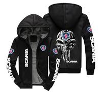 CLOZAM Veste à capuche pour homme avec logo imprimé Scania - Pull d'hiver chaud en patchwork - Fermeture éclair intégrale - Veste polaire longue - Cadeau pour adolescent- F||XL