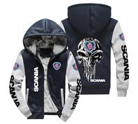 CLOZAM Veste à capuche pour homme avec logo imprimé Scania - Pull d'hiver chaud en patchwork - Fermeture éclair intégrale - Veste polaire longue - Cadeau pour adolescent- D||M