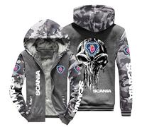 CLOZAM Veste à capuche pour homme avec logo imprimé Scania - Pull d'hiver chaud en patchwork - Fermeture éclair intégrale - Veste polaire longue - Cadeau pour adolescent- B||XL