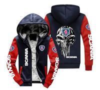 CLOZAM Veste à capuche pour homme avec logo imprimé Scania - Pull d'hiver chaud - Patchwork - Fermeture éclair intégrale - Veste polaire longue - Cadeau pour adolescent- A||2XL