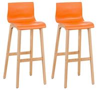 CLP 2 x Tabouret De Bar Design avec Dossier Et Assise en Similicuir I Piètement en Bois I Repose-Pieds I Hauteur Assise 77 cm, Couleur:Orange