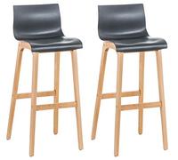 CLP 2 x Tabouret De Bar Design avec Dossier Et Assise en Similicuir I Piètement en Bois I Repose-Pieds I Hauteur Assise 77 cm, Couleur:Gris