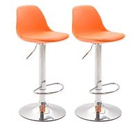 CLP 2X Tabouret De Bar Design Kiel Assise Similicuir I Chaise De Bar avec Dossier Plastique Repose-Pied I Tabouret Ergonomique Hauteur Réglable, Couleur:Orange, Couleur du Cadre:Chrome