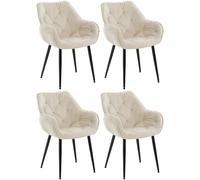 CLP 4 x Chaise De Salle A Manger Tanna en Velours I Chaise Retro avec Accoudoirs I Piètement en Métal Noir I Boutons décoratifs Chics, Couleur:crème