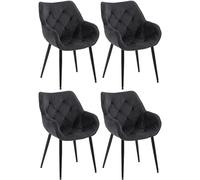 CLP 4 x Chaise De Salle A Manger Tanna en Velours I Chaise Retro avec Accoudoirs I Piètement en Métal Noir I Boutons décoratifs Chics, Couleur:Noir