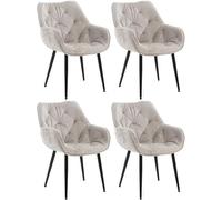 CLP 4 x Chaise De Salle A Manger Tanna en Velours I Chaise Retro avec Accoudoirs I Piètement en Métal Noir I Boutons décoratifs Chics, Couleur:Gris