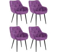 CLP 4 x Chaise De Salle A Manger Tanna en Velours I Chaise Retro avec Accoudoirs I Piètement en Métal Noir I Boutons décoratifs Chics, Couleur:Violet