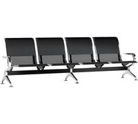 CLP Banc d'attente Airport avec revêtement en Similicuir, Banc avec Structure métallique Aspect Chrome, sièges d'attente Robustes, Couleur:Noir/Noir, Taille:4 Places