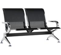 CLP Banc d'attente Airport avec revêtement en Similicuir, Banc avec Structure métallique Aspect Chrome, sièges d'attente Robustes, Couleur:Noir/Noir, Taille:2 Places