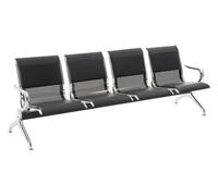 CLP Banc d'attente Airport avec revêtement en Similicuir I Banc avec Structure métallique Aspect Chrome I Chaises d'attente Robustes, Couleur:Noir/Noir, Taille:4 Places