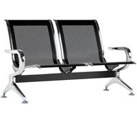 CLP Banc d'attente Airport, Banquette avec Structure métallique Aspect Chrome, sièges d'attente Robustes avec Dossier et accoudoirs, Couleur:Noir, Taille:2 Places