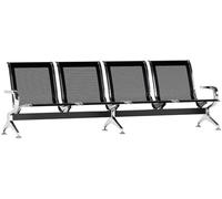 CLP Banc d'attente Airport, Banquette avec Structure métallique Aspect Chrome, sièges d'attente Robustes avec Dossier et accoudoirs, Couleur:Noir, Taille:4 Places