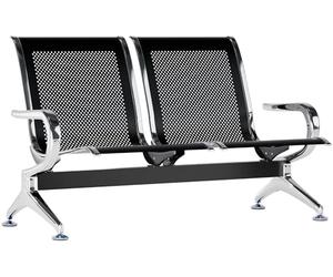 CLP Banc d'attente Airport, Banquette avec Structure métallique Aspect Chrome, sièges d'attente Robustes avec Dossier et accoudoirs, Couleur:Noir, Taille:2 Places