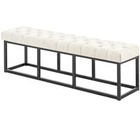 CLP Banc Design Amun en Tissu I Banquette avec Piètement en Métal Noir Mat I Style Chersterfield I Banc De Couloir Différentes Longueurs, Couleur:crème, Taille:150 cm