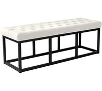CLP Banc Polson, Moderne, Cadre en métal Noir, Velours capitonné, Protection de Sol, pour Salon, entrée ou Chambre à Coucher, Couleur:crème, Taille:120 cm
