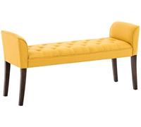 CLP Banquette Cleopatra en Tissu I Banc Rembourré avec Accoudoirs Style Chesterfiled I Piétement en Bois I Banquette Capitonnée 133 x 64 x 43cm, Couleur:Jaune, Couleur du Cadre:Antique foncé