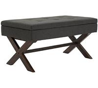CLP Banquette Namaro en Tissu avec espace de rangement Pieds Bois de caoutchouc , Gris foncé/Antique Gris foncé