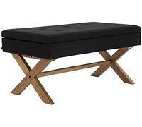 CLP Banquette Namaro en Tissu I Banc avec Pieds Carrés en Bois De Caoutchouc I Bout De Lit avec Espace De Rangement | Couleur Noir Couleur du Cadre Antique