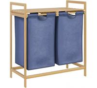 CLP Boîte à linge pour linge sale 2 compartiments Sussina, étagère à linge en bois avec étagère, avec cadre en bambou pour salle de bain, Couleur:nature