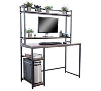 Bureau droit Billings - CLP - Plateaux en bois - Colonne de rangement - Noir/Marron
